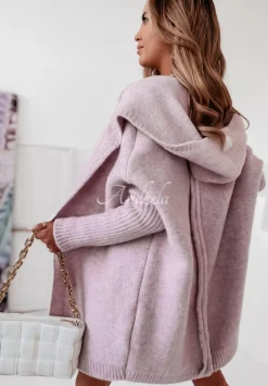 Dlugi Kardigan Oversize Z Kapturem Montevista Rozowo-Liliowy
