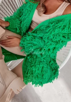 Dlugi Kardigan Z Fredzlami Fringe Zielony