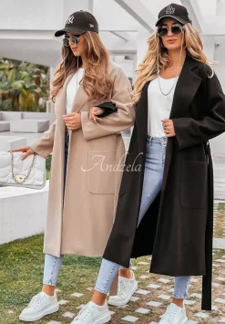 Dlugi Plaszcz Oversize Z Paskiem Less Is More Czarny