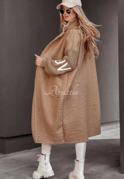 Dlugi Plaszcz Z Imitacji Kozucha Love Bezowy