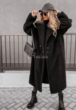Dlugi Plaszcz Z Imitacji Kozucha Arctic Czarny