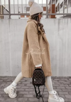 Dlugi Plaszcz Z Imitacji Kozucha Helsinki Bezowy