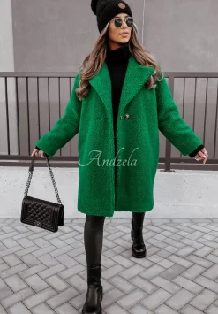 Dlugi Plaszcz Z Imitacji Kozucha Helsinki Zielony