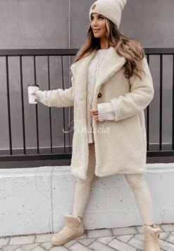Dlugi Plaszcz Z Imitacji Kozucha Helsinki Ecru
