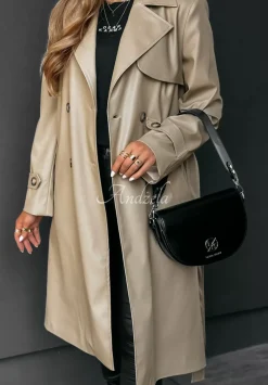 Dlugi Plaszcz Z Imitacji Skory Fall Into Style Bezowy