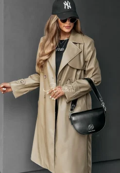 Dlugi Plaszcz Z Imitacji Skory Fall Into Style Bezowy