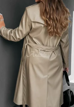 Dlugi Plaszcz Z Imitacji Skory Fall Into Style Bezowy
