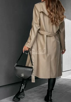 Dlugi Plaszcz Z Imitacji Skory Fall Into Style Bezowy