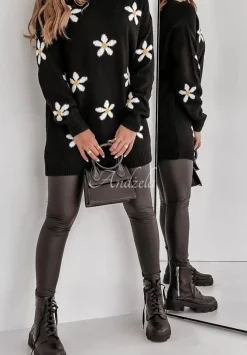 Dlugi Sweter W Kwiaty Daisy Delight Czarny