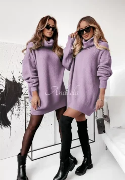 Dlugi Sweter Z Golfem Delicate Liliowy