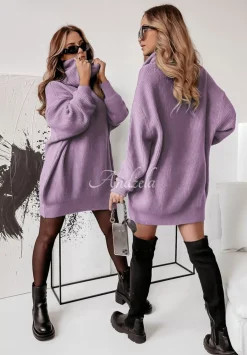 Dlugi Sweter Z Golfem Delicate Liliowy
