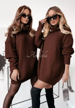 Dlugi Sweter Z Golfem Delicate Czekoladowy