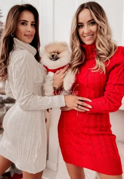 Dzianinowa Sukienka Sweter Z Golfem Sybilla Bezowa
