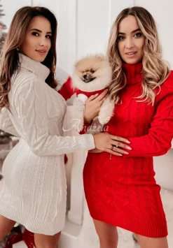 Dzianinowa Sukienka Sweter Z Golfem Sybilla Bezowa