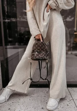 Dzianinowe Spodnie Wide Leg Desire Bezowe