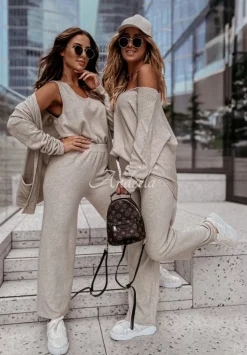 Dzianinowe Spodnie Wide Leg Desire Bezowe