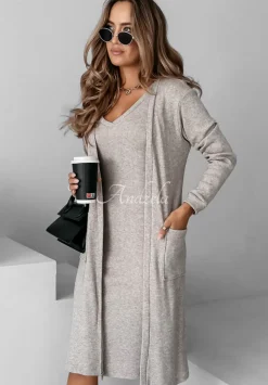 Dzianinowy Komplet Sukienka I Kardigan Cozy Cuddle Mokka