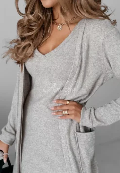 Dzianinowy Komplet Sukienka I Kardigan Cozy Cuddle Mokka