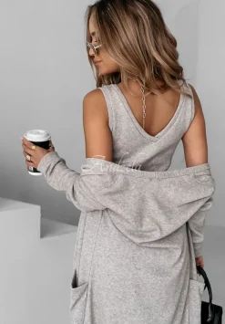 Dzianinowy Komplet Sukienka I Kardigan Cozy Cuddle Mokka