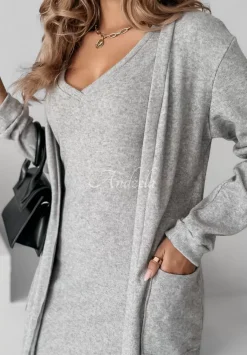 Dzianinowy Komplet Sukienka I Kardigan Cozy Cuddle Szary