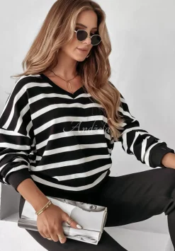 Dzianinowy Komplet W Paski Stripes All Over Czarny