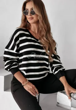 Dzianinowy Komplet W Paski Stripes All Over Czarny