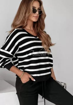 Dzianinowy Komplet W Paski Stripes All Over Czarny