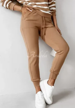 Dzianinowy Komplet W Paski Stripes All Over Camelowy