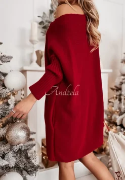 Dzianinowy Sweter Sukienka Oversize California Czerwony