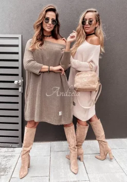 Dzianinowy Sweter Sukienka Oversize California Mokka