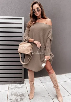 Dzianinowy Sweter Sukienka Oversize California Mokka