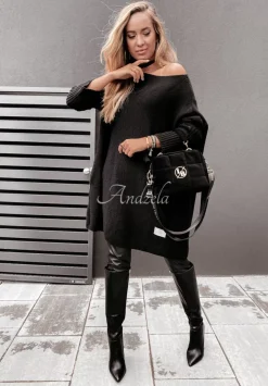Dzianinowy Sweter Sukienka Oversize California Czarny