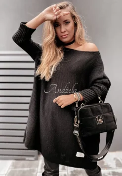 Dzianinowy Sweter Sukienka Oversize California Czarny