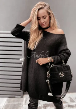 Dzianinowy Sweter Sukienka Oversize California Czarny
