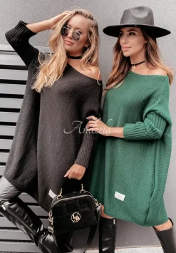 Dzianinowy Sweter Sukienka Oversize California Czarny