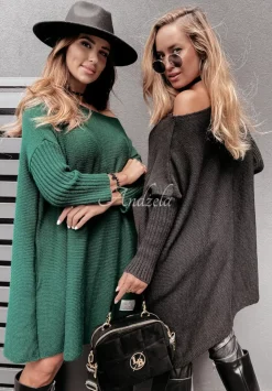 Dzianinowy Sweter Sukienka Oversize California Czarny