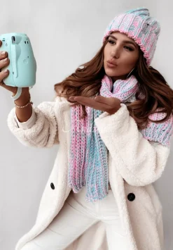 Dzianinowy Szal Snowflake Mietowo-Rozowy