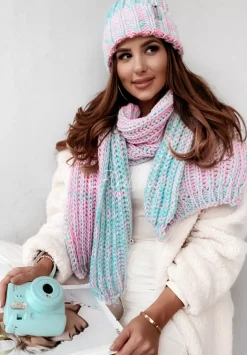 Dzianinowy Szal Snowflake Mietowo-Rozowy