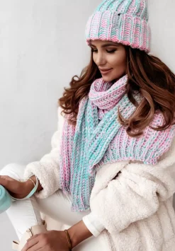Dzianinowy Szal Snowflake Mietowo-Rozowy