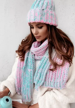 Dzianinowy Szal Snowflake Mietowo-Rozowy
