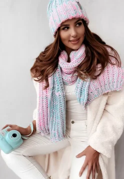 Dzianinowy Szal Snowflake Mietowo-Rozowy