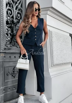 Eleganckie Spodnie Cygaretki W Paski Proud Of Myself Granatowe