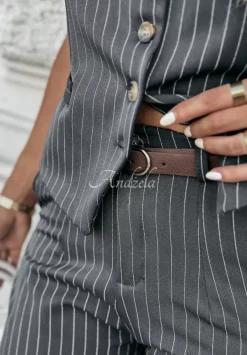 Eleganckie Spodnie Cygaretki W Paski Proud Of Myself Szare