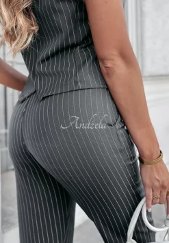 Eleganckie Spodnie Cygaretki W Paski Proud Of Myself Szare