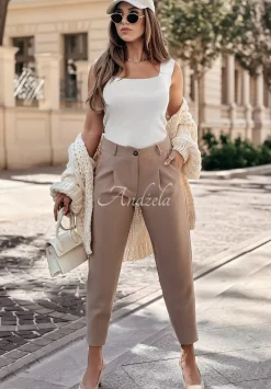 Eleganckie Spodnie Fashion Chic Camelowe