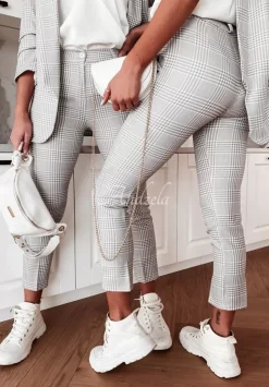 Eleganckie Spodnie W Krate Arianna Szare