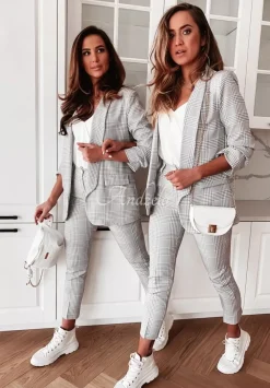 Eleganckie Spodnie W Krate Arianna Szare