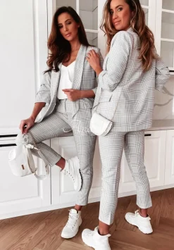 Eleganckie Spodnie W Krate Arianna Szare