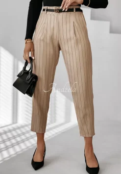 Eleganckie Spodnie W Paski Dalston Bezowe