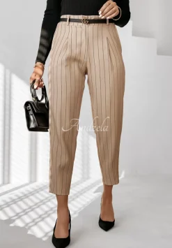 Eleganckie Spodnie W Paski Dalston Bezowe